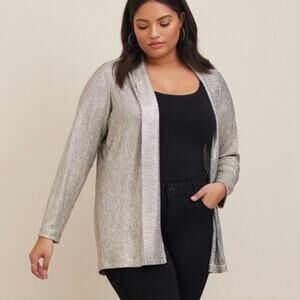 Torrid Silver Metallic Knit Open Front Cardigan Size 4